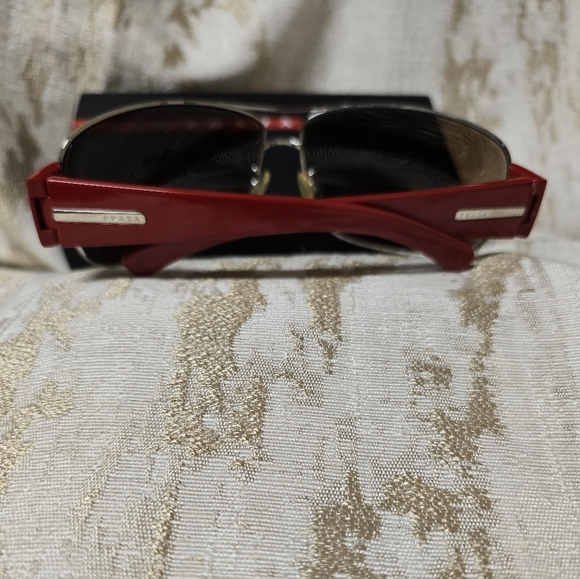 Prada Aviator Red Sunglasses Silver Tone Metal Gradient Lenses Includes Vintage - Picture 2 of 16